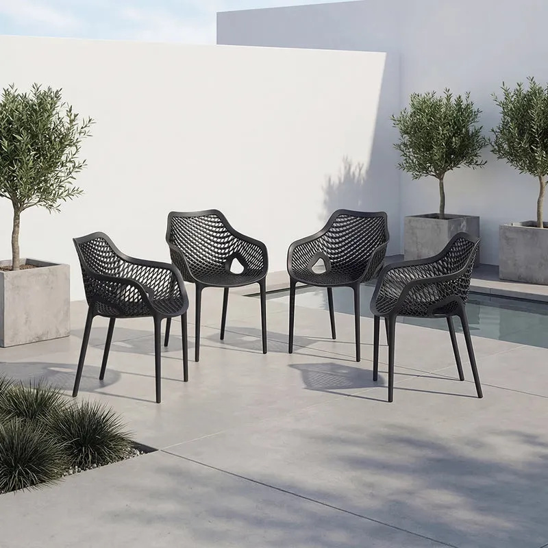 Set de 4 Sillas con Brazos Miame, Negro, con Espaldar y Diseño Moderno