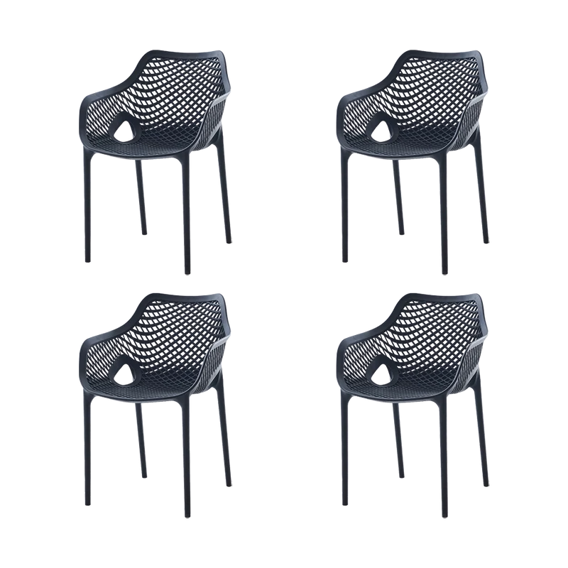 Set de 4 Sillas con Brazos Miame, Negro, con Espaldar y Diseño Moderno