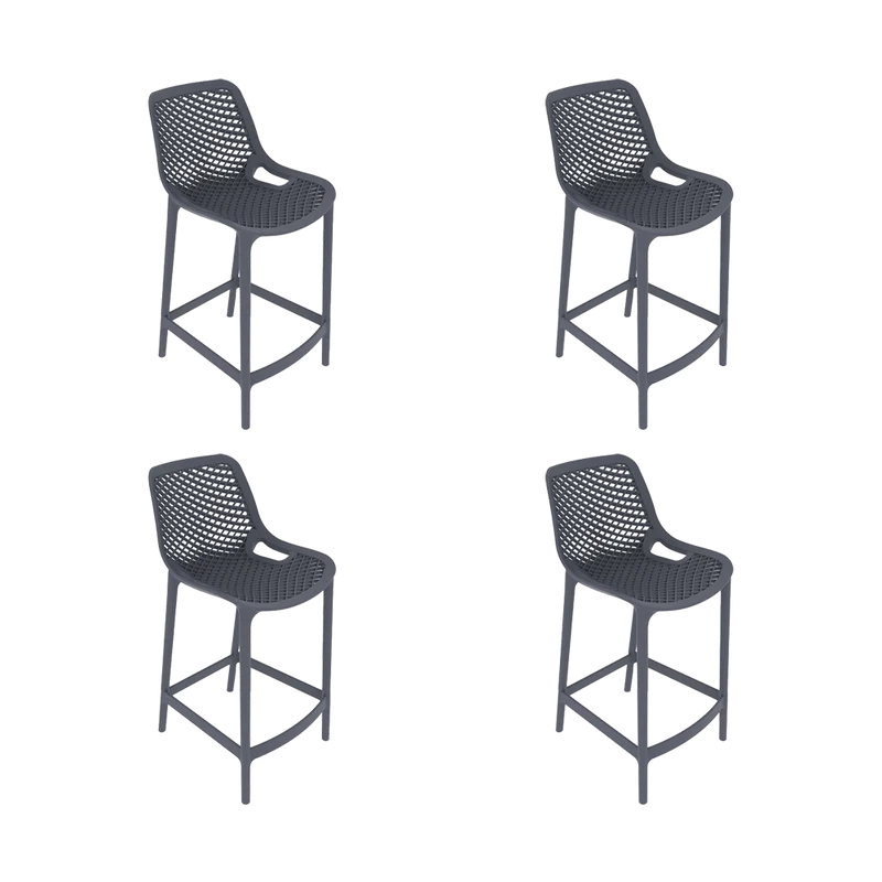 Set de 4 Sillas para Bar Miame, Color Gris Oscuro, con Reposa Pies Doble Proposito