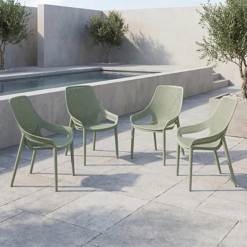Set de 4 Sillas Lounge Ibiza, Verdematcha, con Espaldar y Reposa Brazos