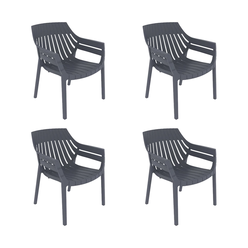 Set de 4 Sillas con Brazos Arena, Gris Oscuro, con Espaldar y Diseño Moderno