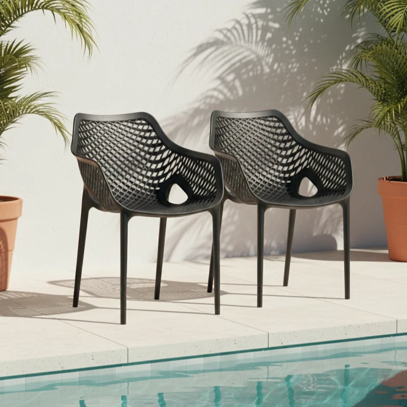 Set de 2 Sillas con Brazos Miame, Negro, con Espaldar y Diseño Moderno