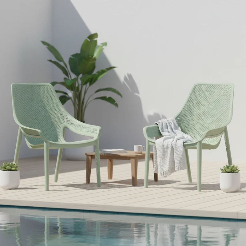 Set de 2 Sillas Lounge Ibiza, Verdematcha, con Espaldar y Reposa Brazos