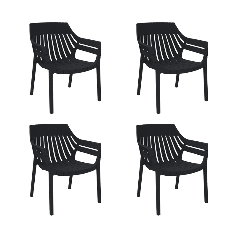Set de 4 Sillas con Brazos Arena, Negro, con Espaldar y Diseño Moderno