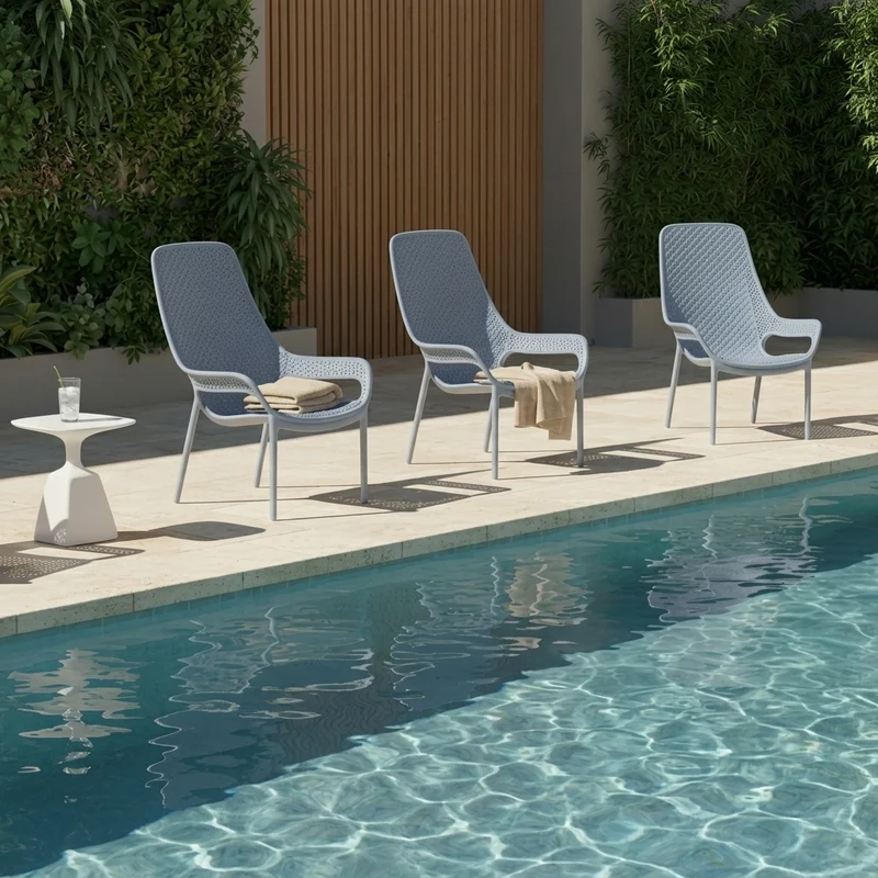 Set de 4 Sillas Lounge Mayorca, Azul Claro, con Espaldar y Reposa Brazos