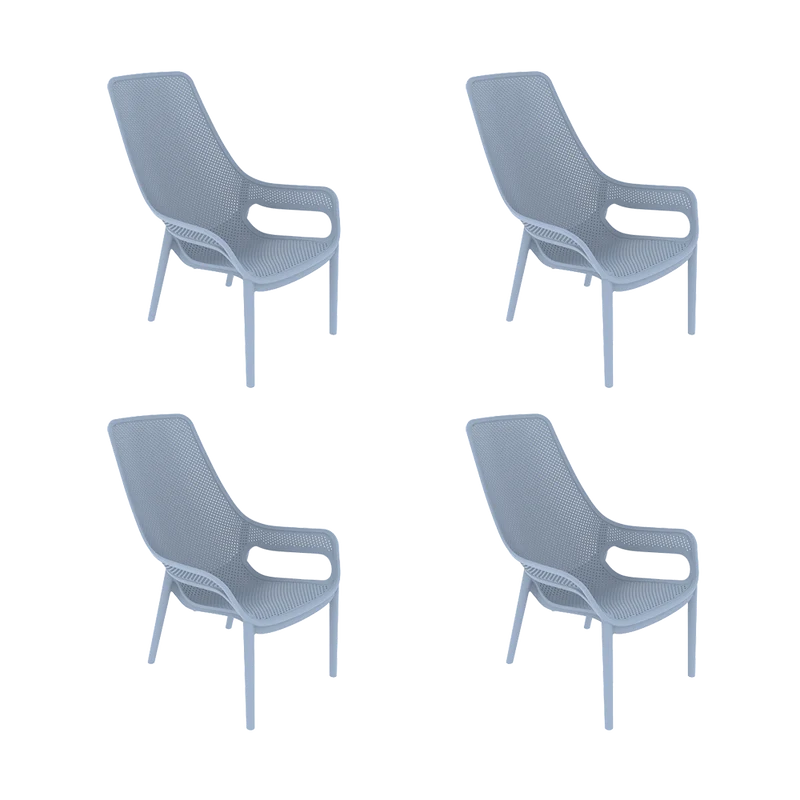 Set de 4 Sillas Lounge Mayorca, Azul Claro, con Espaldar y Reposa Brazos