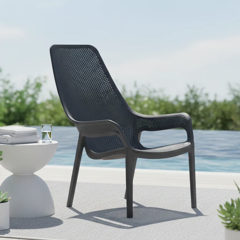 Set de 4 Sillas Lounge Mayorca, Negro, con Espaldar y Reposa Brazos