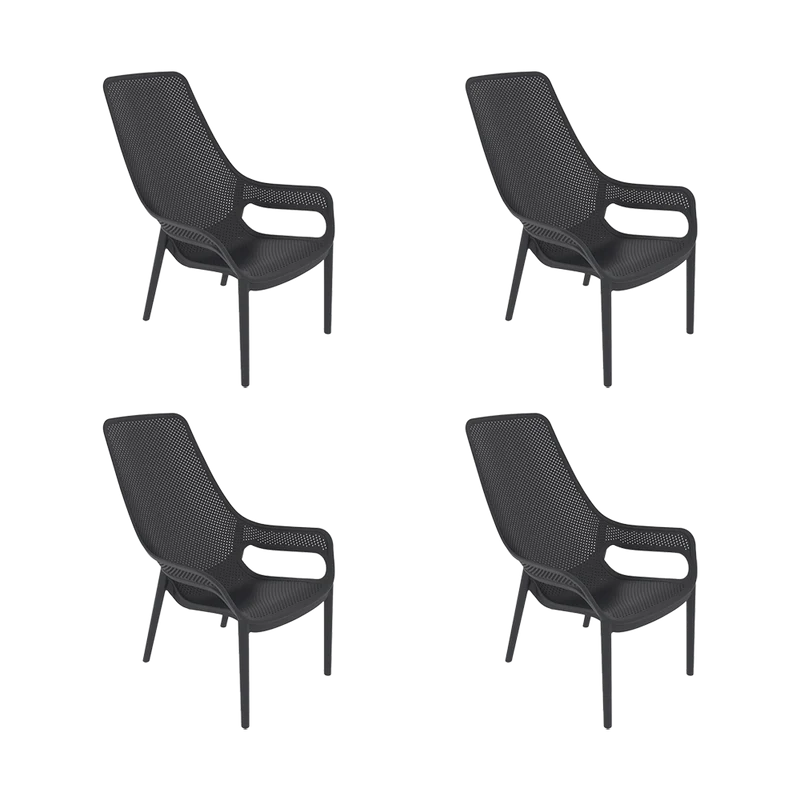 Set de 4 Sillas Lounge Mayorca, Negro, con Espaldar y Reposa Brazos