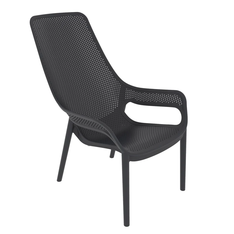 Set de 4 Sillas Lounge Mayorca, Negro, con Espaldar y Reposa Brazos