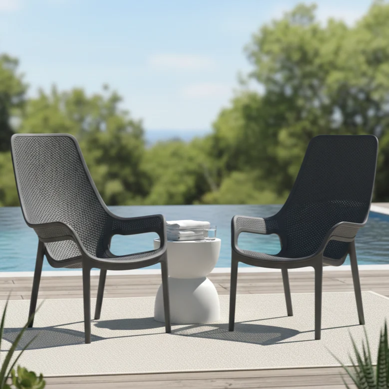 Set de 2 Sillas Lounge Mayorca, Negro, con Espaldar y Reposa Brazos