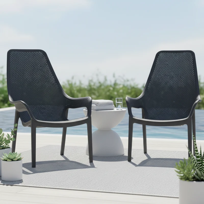 Set de 2 Sillas Lounge Mayorca, Negro, con Espaldar y Reposa Brazos
