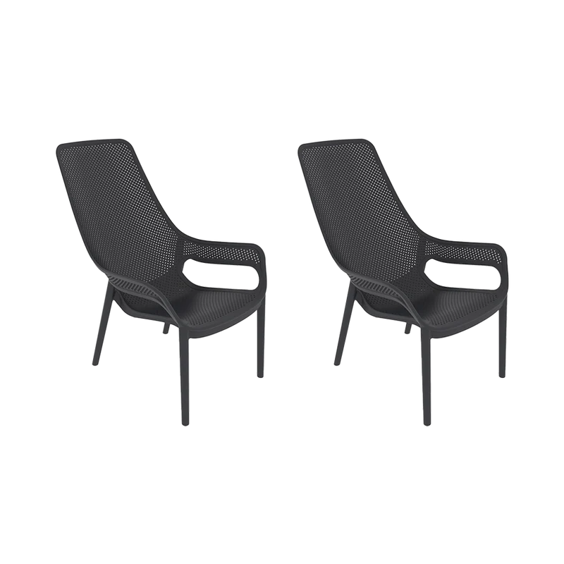 Set de 2 Sillas Lounge Mayorca, Negro, con Espaldar y Reposa Brazos