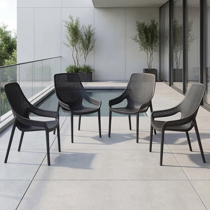 Set de 4 Sillas Lounge Ibiza, Negro, con Espaldar y Reposa Brazos