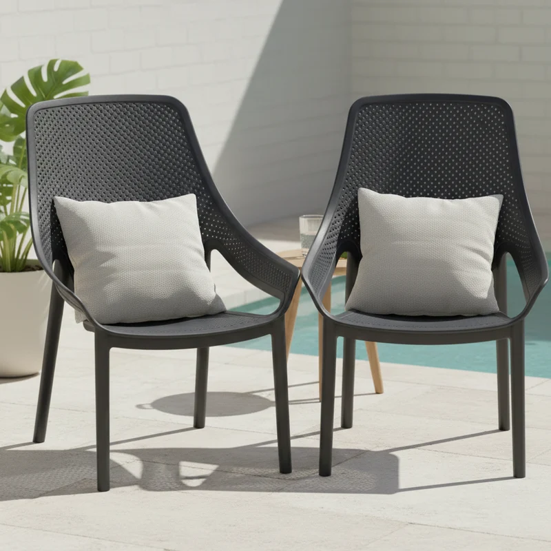 Set de 4 Sillas Lounge Ibiza, Negro, con Espaldar y Reposa Brazos