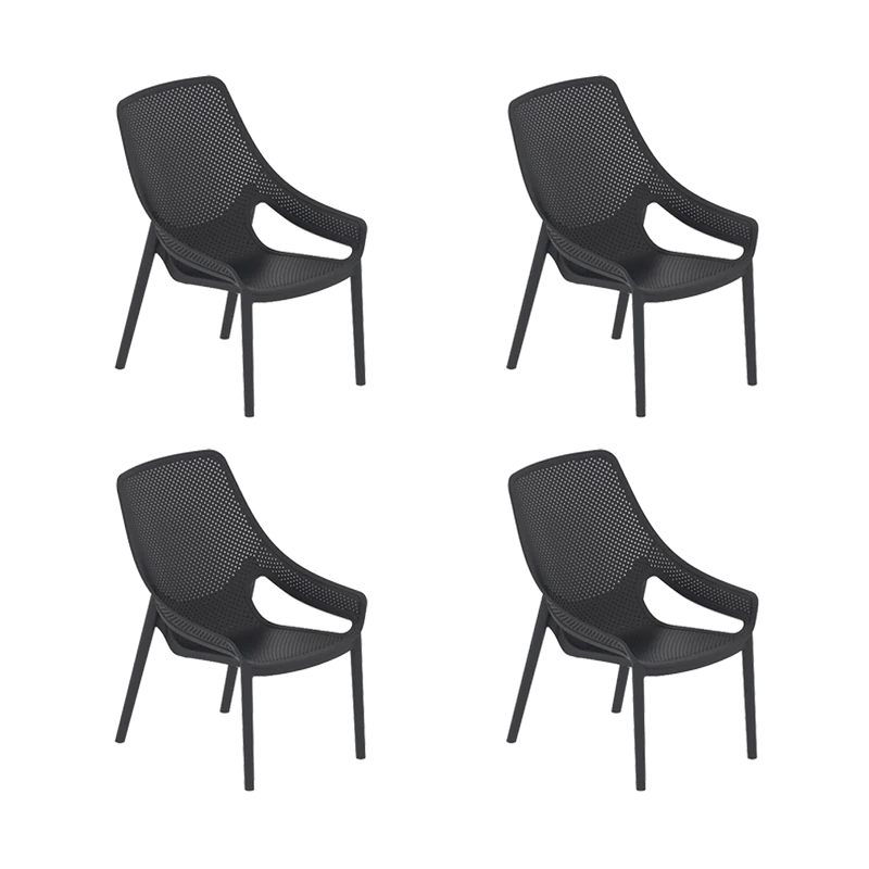 Set de 4 Sillas Lounge Ibiza, Negro, con Espaldar y Reposa Brazos
