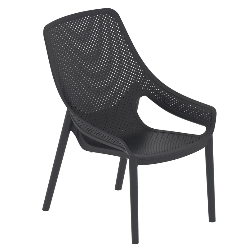 Set de 4 Sillas Lounge Ibiza, Negro, con Espaldar y Reposa Brazos