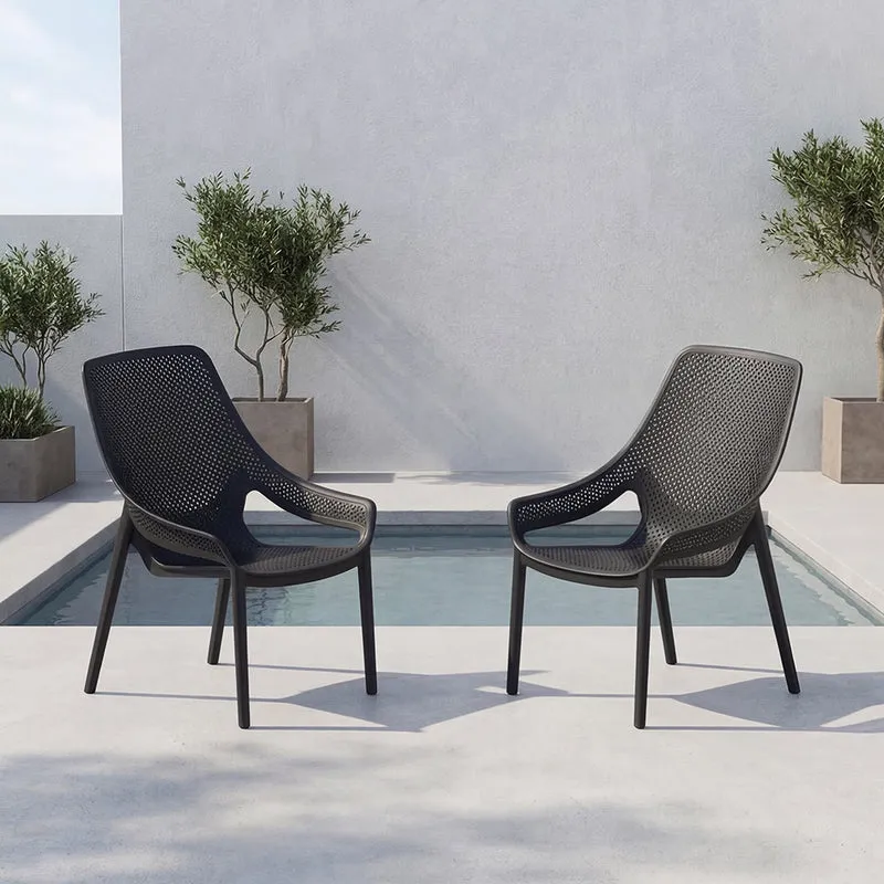 Set de 2 Sillas Lounge Ibiza, Negro, con Espaldar y Reposa Brazos