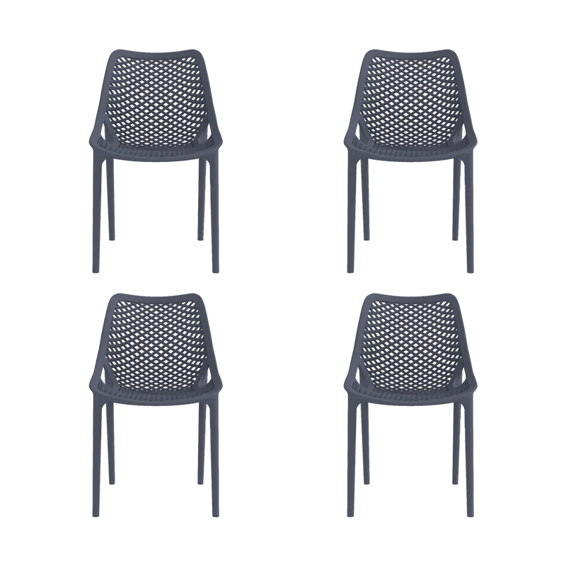 Set de 4 Sillas Miame, Gris Oscuro, con Espaldar y Reposa Brazos