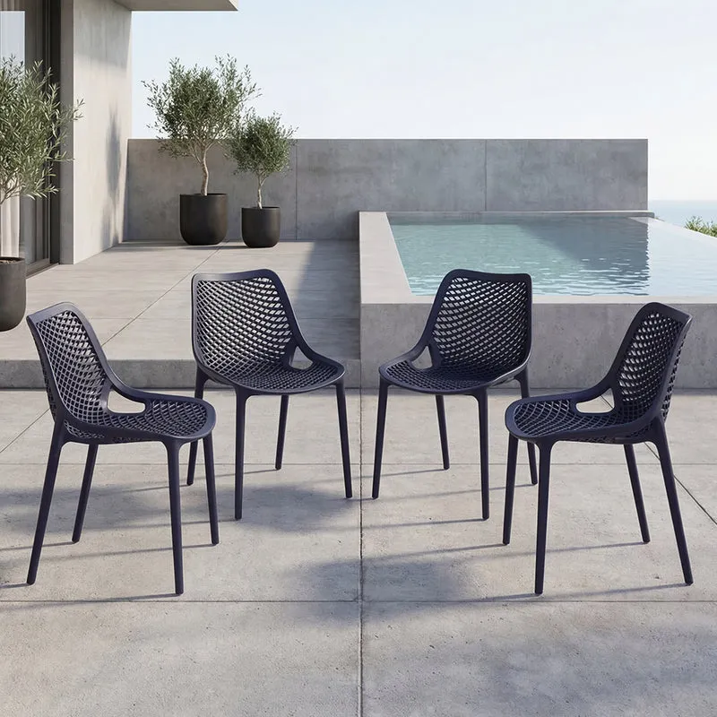 Set de 4 Sillas Miame, Negro, con Espaldar y Reposa Brazos