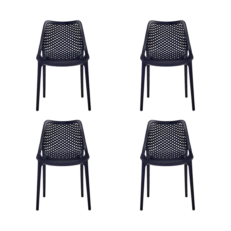 Set de 4 Sillas Miame, Negro, con Espaldar y Reposa Brazos