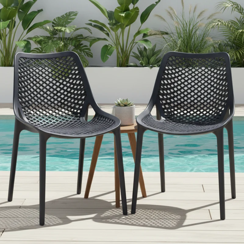 Set de 2 Sillas Miame, Negro, con Espaldar y Reposa Brazos