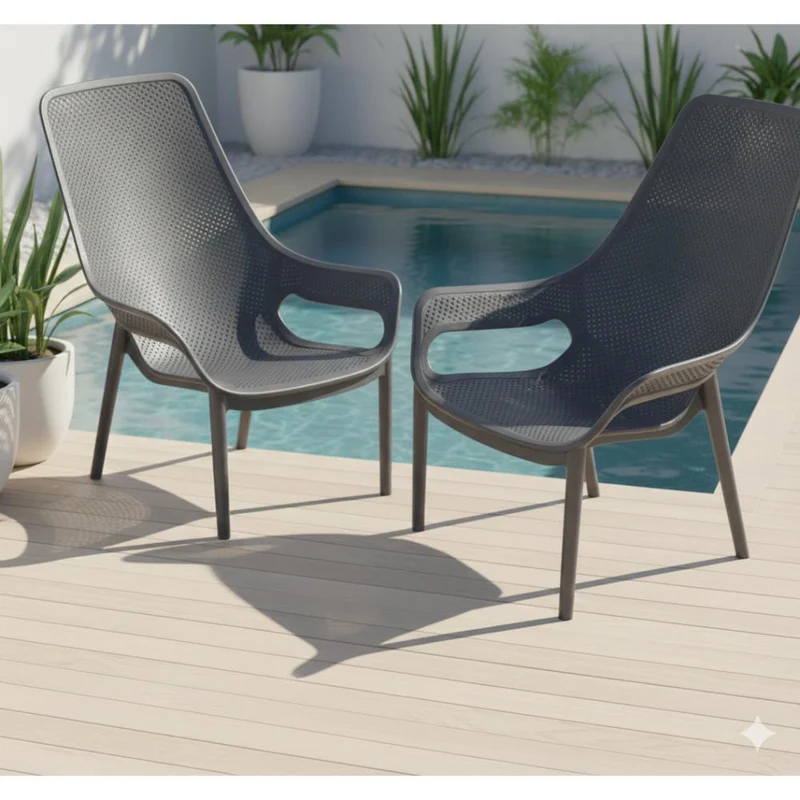 Set de 4 Sillas Lounge Mayorca, Gris Oscuro, con Espaldar y Reposa Brazos