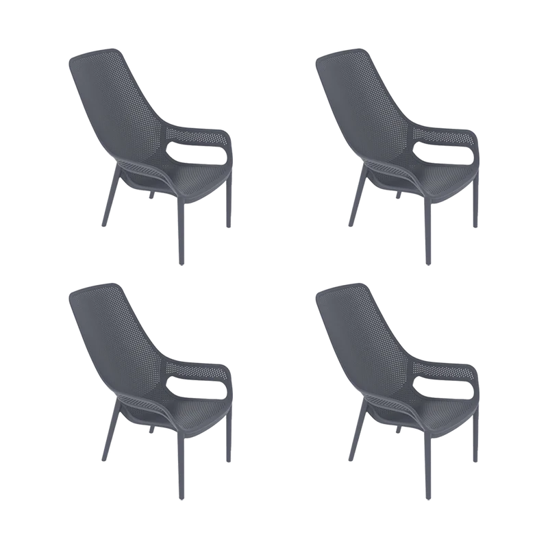 Set de 4 Sillas Lounge Mayorca, Gris Oscuro, con Espaldar y Reposa Brazos