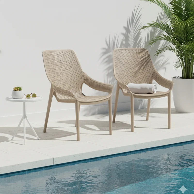 Set de 2 Sillas Lounge Ibiza, Taupe, con Espaldar y Reposa Brazos