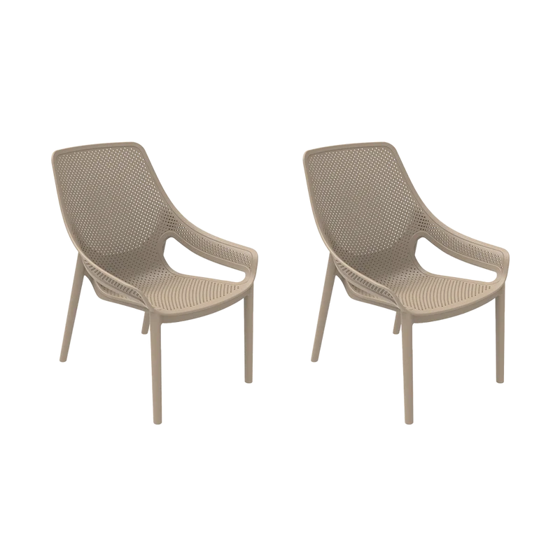 Set de 2 Sillas Lounge Ibiza, Taupe, con Espaldar y Reposa Brazos