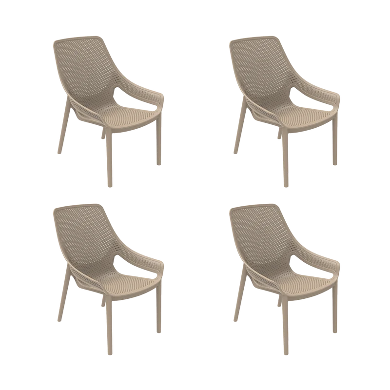 Set de 4 Sillas Lounge Ibiza, Taupe, con Espaldar y Reposa Brazos