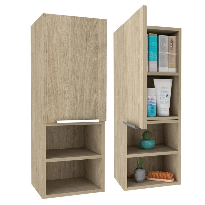 Set de 2 Gabinetes de Baño Ciro, Beige, con Puerta y Cuatro Entrepaños