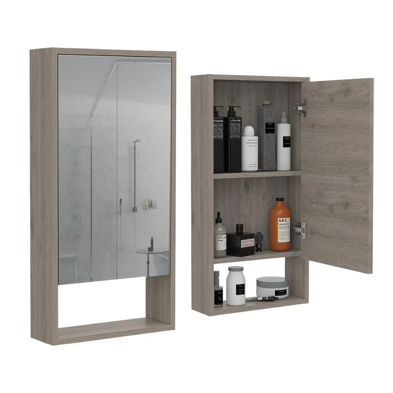 Set de 2 Gabinetes de Baño Merín, Humo, con Espejo y Tres Entrepaños