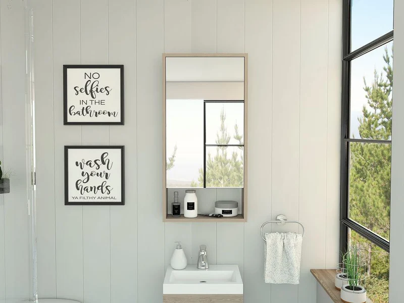 Set de 2 Gabinetes de Baño Merín, Humo, con Espejo y Tres Entrepaños