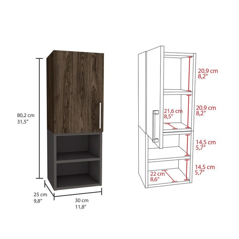 Set de 2 Gabinetes de Baño Oporto, Chocolate y Plata Oscuro, con Espacio para Guardar Objetos de Aseo Personal