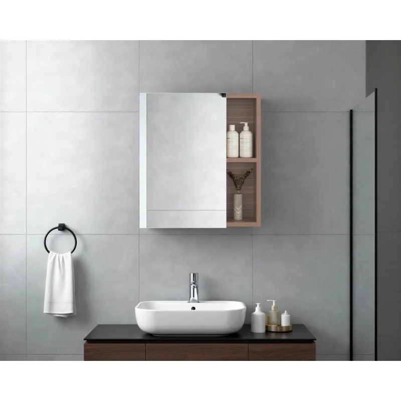 Set de 2 Gabinetes de Baño Labell, Avellana, con Puerta Espejo y Entrepaños