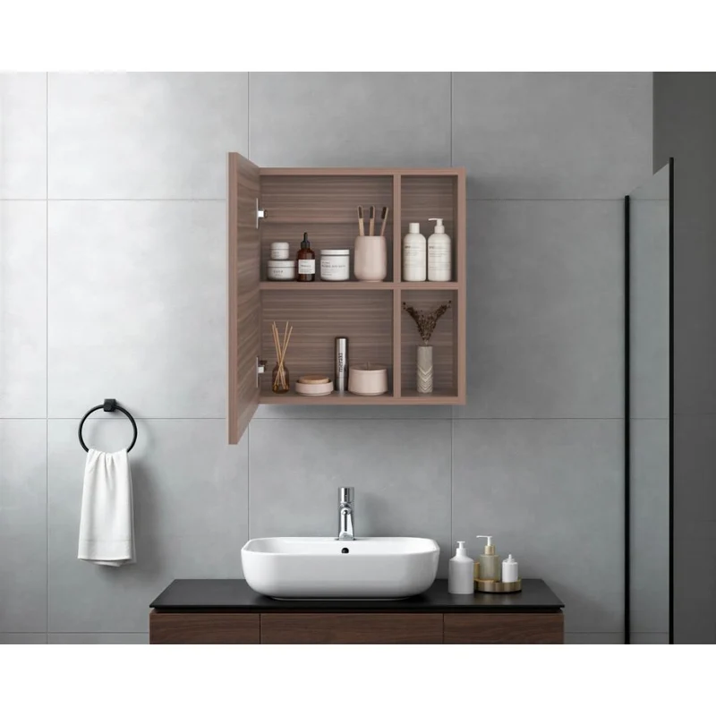 Set de 2 Gabinetes de Baño Labell, Avellana, con Puerta Espejo y Entrepaños