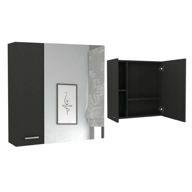 Set de 2 Gabinetes de Baño Apolis, Wengue, con Puerta Espejo y Dos Entrepaños para Ubicar Múltiples Objetos