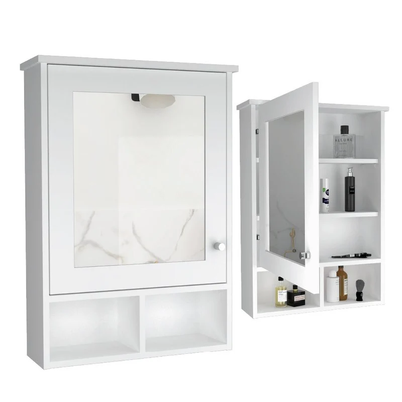 Set de 2 Gabinetes de Baño Egeo, Blanco, con Puerta Espejo y Tres Entrepaños para Ubicar Objetos