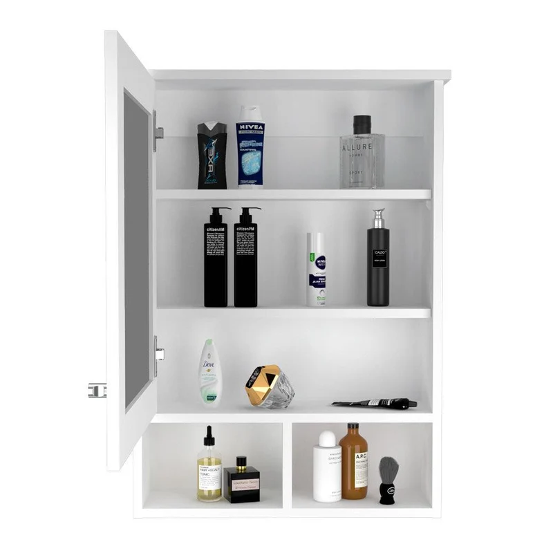Set de 2 Gabinetes de Baño Egeo, Blanco, con Puerta Espejo y Tres Entrepaños para Ubicar Objetos