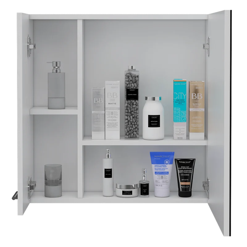 Set de 2 Gabinetes de Baño Caribe, Blanco, con Espejo Biselado de Buen Tamaño y Varios Entrepaños