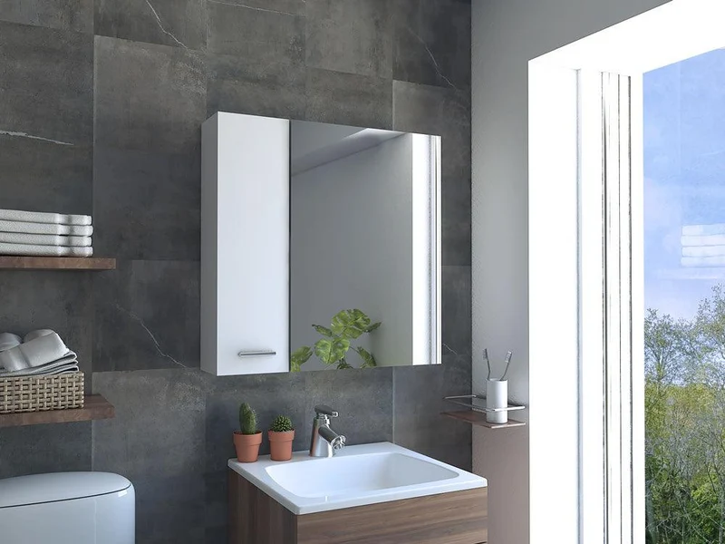 Set de 2 Gabinetes de Baño Caribe, Blanco, con Espejo Biselado de Buen Tamaño y Varios Entrepaños