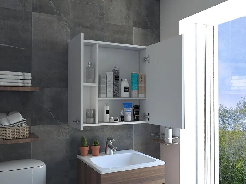 Set de 2 Gabinetes de Baño Caribe, Blanco, con Espejo Biselado de Buen Tamaño y Varios Entrepaños