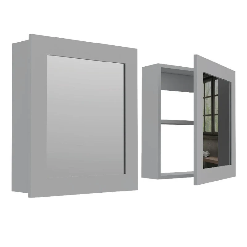 Set de 2 Gabinetes de Baño Heston, Blanco, con Espejo y Dos Entrepaños