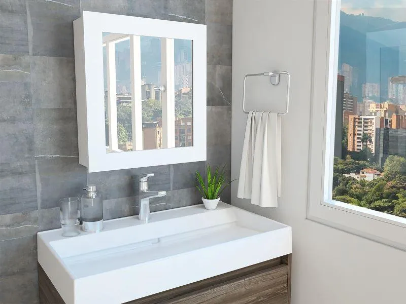 Set de 2 Gabinetes de Baño Heston, Blanco, con Espejo y Dos Entrepaños