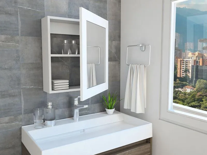 Set de 2 Gabinetes de Baño Heston, Blanco, con Espejo y Dos Entrepaños
