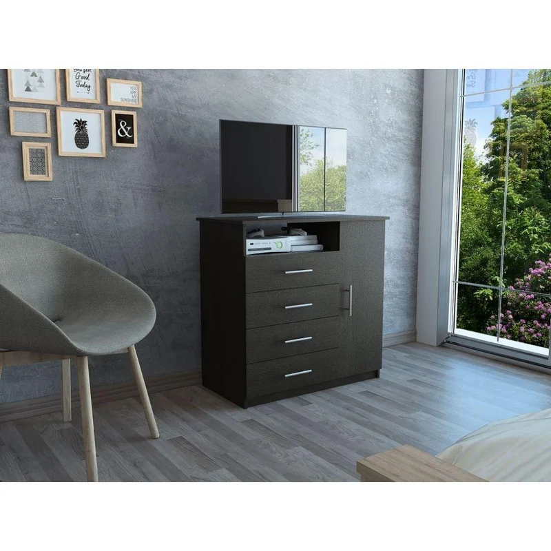 Set de 2 Organizadores Barlovento, Wengue, con Cuatro Cajones y una Puerta