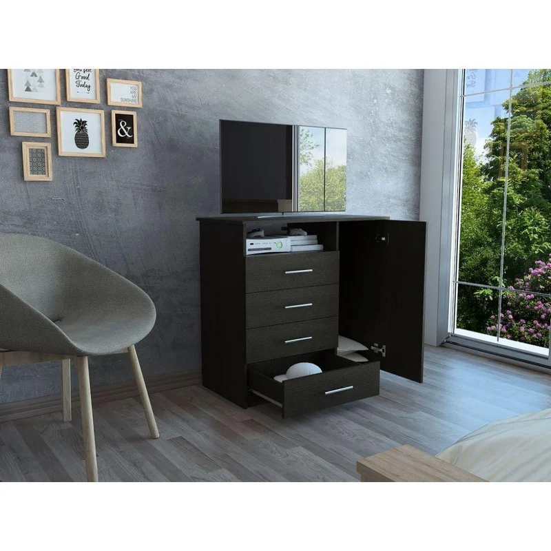 Set de 2 Organizadores Barlovento, Wengue, con Cuatro Cajones y una Puerta