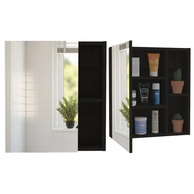 Set de 2 Gabinetes de Baño Labell, Wengue, con Puerta Espejo y Entrepaños
