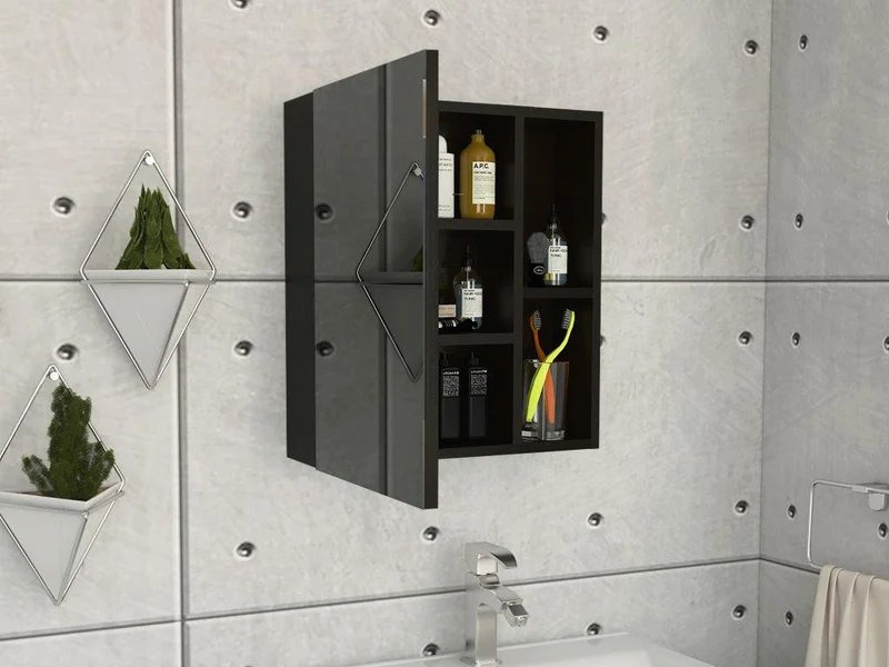 Set de 2 Gabinetes de Baño Labell, Wengue, con Puerta Espejo y Entrepaños