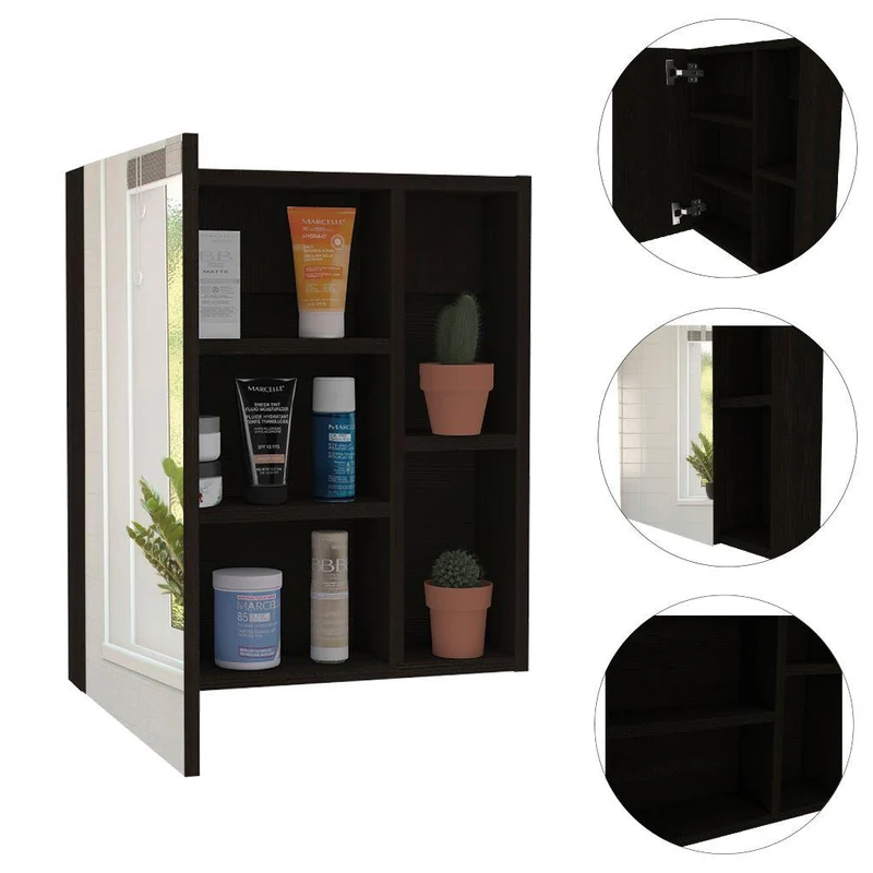 Set de 2 Gabinetes de Baño Labell, Wengue, con Puerta Espejo y Entrepaños
